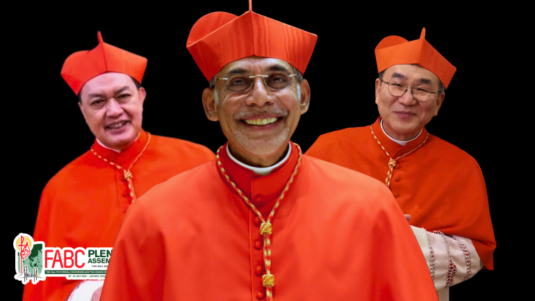 Cardinal Filipe Neri António Sebastião do Rosário Ferrão, FABC President, Cardinal Pablo Virgilio "Ambo" David, FABC Vice President and Cardinal Tarcisio Isao Kikuchi, SVD, FABC Secretary General.